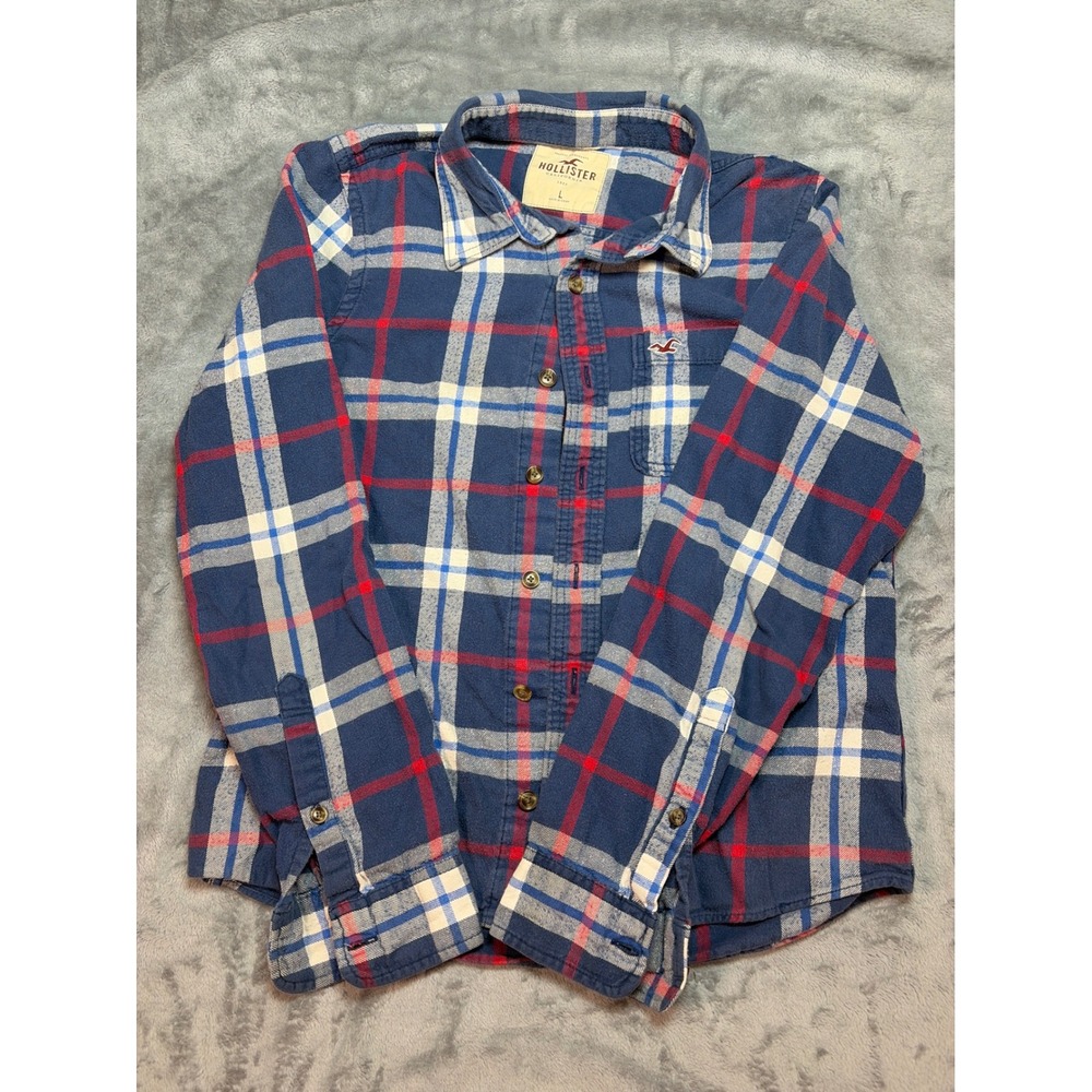 Hollister Mens Blue Red Plaid Flannel Button Down Shirt Large 3D0704
